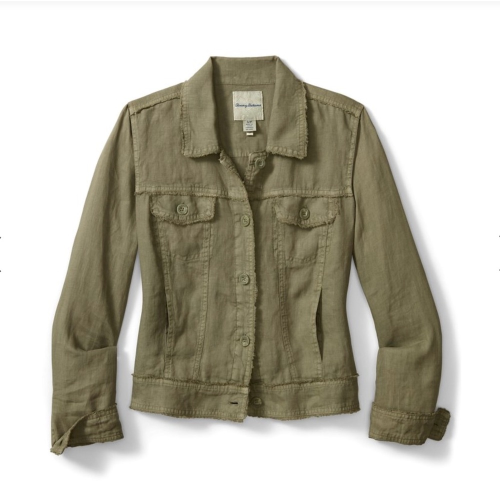 (NWOT) Tommy Bahama Two Palms Linen Raw-Edge Jean Jacket - Size S (4-6) RUNS BIG